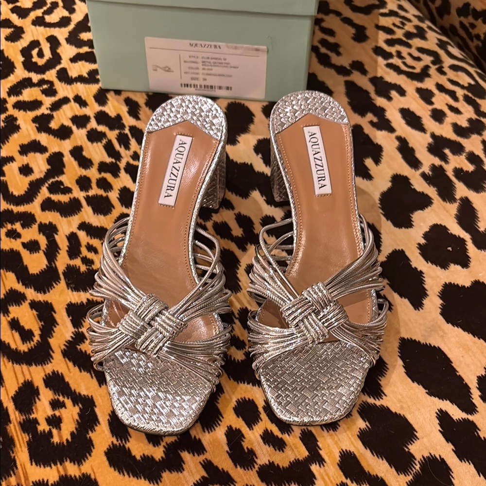 Aquazzura club sandal Silver Women's Shoes 39 fits US 8